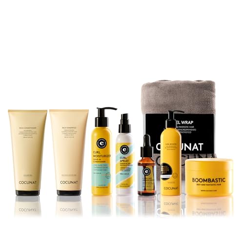 COCUNAT - Rotina caracóis definidos - champô, condicionador, sérum, spray, leave-in, booster, máscara - hidratação, definição e antifrizz - inclui turbante