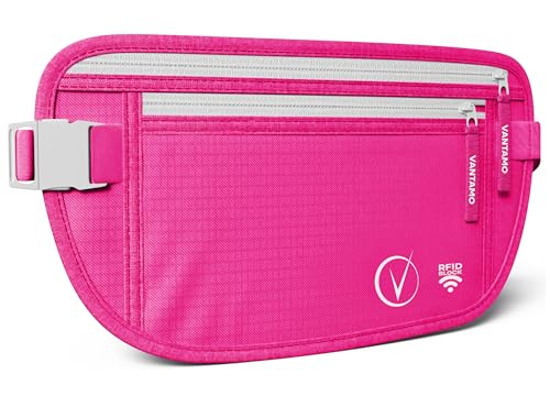 Cinto de dinheiro oculto para viagens, carteira de cintura com proteção RFID, Fuchsia & White, Minimalista