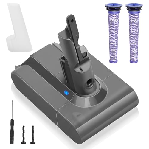 Waitley 6000 mAh Bateria para Dyson SV11 V7 Absolute V7 Animal V7 Motorhead V7 Trigger V7 Car+Boat V7 Fluffy V7 HEPA V7 Mattress aspirador com 2 filtros