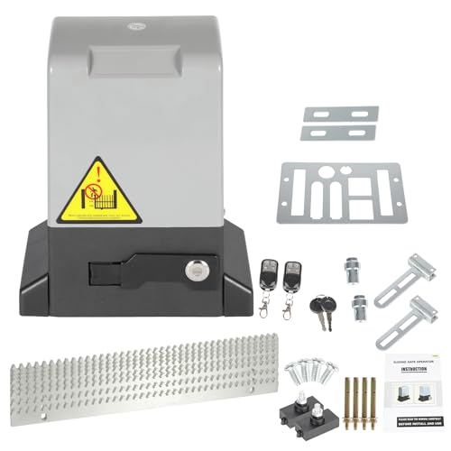 Yakimz 550 W Motor porta de correr operador de porta elétrica até 1200 kg, 12 m porta deslizante Yard operador, alcance de controlo remoto 50 m, com 2 comandos à distância