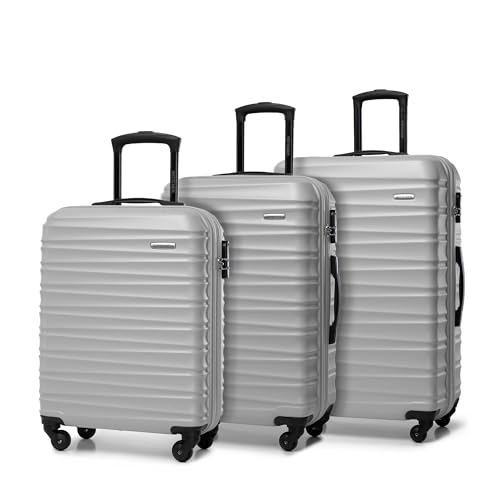 WITTCHEN Mala de viagem bagagem de mão mala de cabine mala de ABS com 4 rodas giratórias fechadura de combinação alça telescópica Groove Line tamanho S, cinzento, Conjunto de 3 malas
