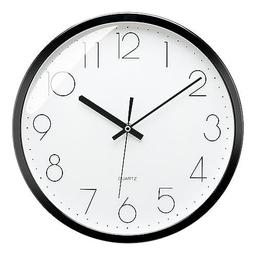 Plumeet Relógio de parede silencioso, relógio de quartzo sem Tic-TAC com bateria de 30 cm, design moderno adequado para decorar casa escritório escola, branco