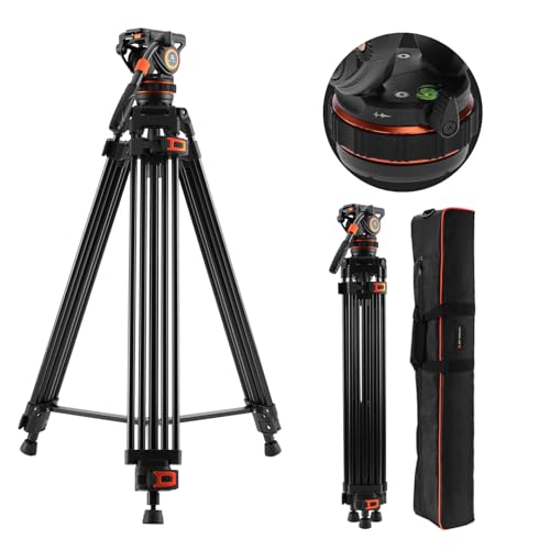 K&F Concept 75"/191 cm tripé vídeo VA3 BV10, tripé de liga de alumínio resistente com cabeça de fluído de 360°, compatível com Canon Nikon Sony e outros, carrega até 17,6 lb/ 8 kg