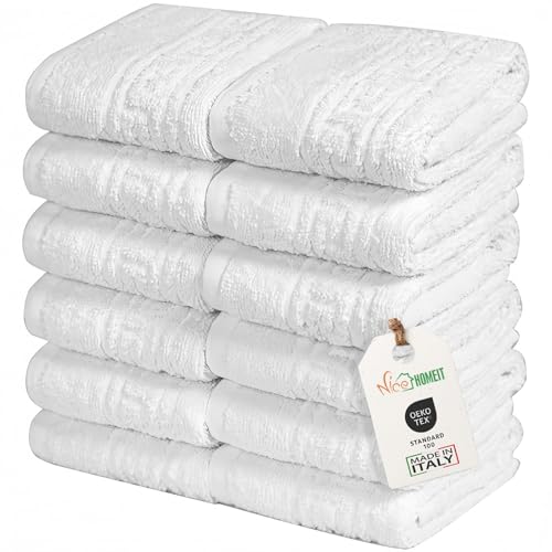 nice homeit Conjunto de 12 toalhas de 30 x 30 cm, toalhas de rosto e convidados 100 % algodão, para mãos, maquilhagem, cozinha, casa e viagens (branco)