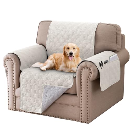 BellaHills Capa para sofá de 1 lugar, 100% protetor sofá impermeável, capas sofá anti-pêlos animais de estimação, com correias elásticas, bege