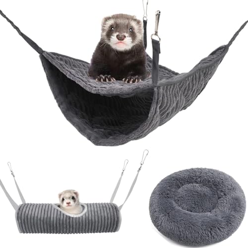 Rede de animais pequenos rede túnel suspenso e cama de pelúcia para ferro hamster rato esquilo cama pendente brinquedo acessórios para gaiola (cinzento)