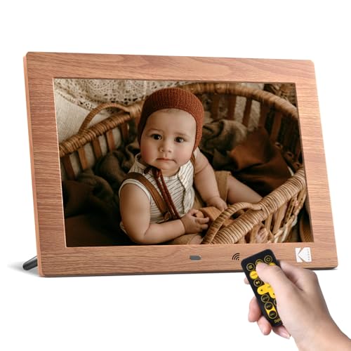 KODAK Moldura para fotos digital de 10 polegadas, sem WiFi moldura digital eletrónica com controlo remoto, ecrã IPS, leitor de foto/vídeo/música, suporte USB/cartão SD, automático ON/OFF/rotação
