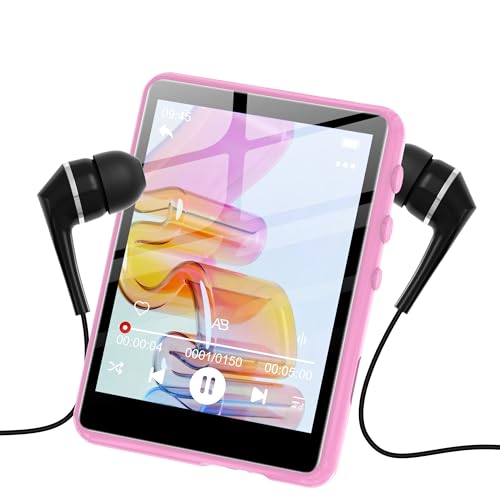 SOWFY Leitor MP3 SWOFY de 128 GB com Bluetooth 5.3, ecrã táctil de 2,4 polegadas, som de alta fidelidade, altifalante incorporado, função de gravação, rádio FM, expansível até 512 GB (rosa)