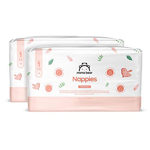 Marca Amazon - Mama Bear fraldas premium, tamanho 1 (2-5 kg), branco, 96 unidades, pacotes de 1