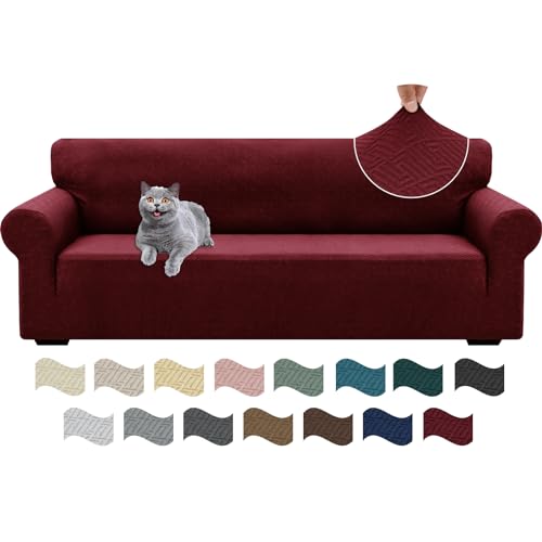 Ystyle Capa para sofá de 4 lugares ajustável, capas para sofá elástico, capa de sofá anti-gatos cães, sofá cover com apoios de braços, Jacquard capas cobertura sofá antiderrapante lavável, bordeaux