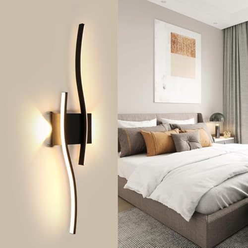 Comely Aplique parede interior LED 20 W, 60 cm candeeiro de parede comprido, moderna luz de parede preta para sala de estar quarto, cozinha, sala de jantar, escada, corredor, luz quente 3000 K