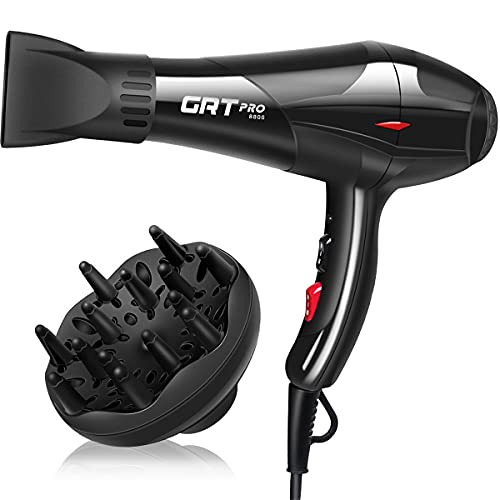 Secador de cabelo profissional iónico motor AC 3500 W, secador de cabelo de viagem de cerâmica luz azul com difusor e concentrador, 2 velocidades 3 temperaturas, proteção contra sobreaquecimento