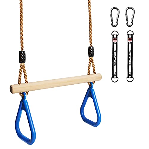 Katomi Balanço infantil multifuncional trapezoidal de madeira com anéis de plástico para pendurar até uma carga de 120 kg azul (trapézio)