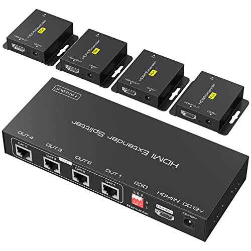 VPFET HDMI Extender Splitter sobre Cat5e 6 165ft 1 em 4 Out de transmissão Balun Ethernet suporta 1080p HDCP EDID POC uma fonte de alimentação para trabalhar com