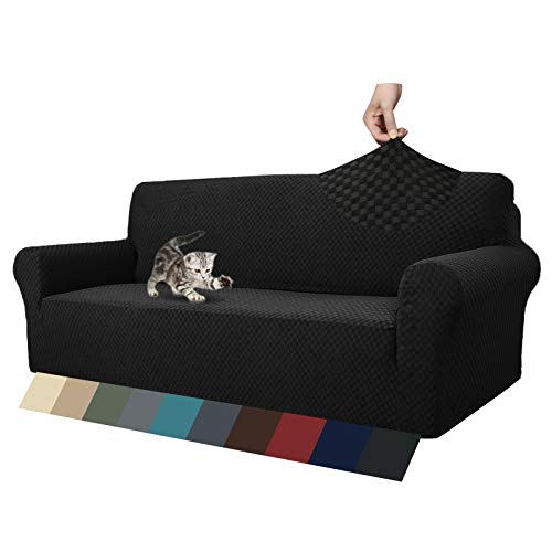 MAXIJIN, As mais novas capas de sofá jacquard para sofá de 3 lugares, elástico, antiderrapante, para cão, 1 unidade, capas elásticas para sofá, protetores de móveis (3 lugar, preto)