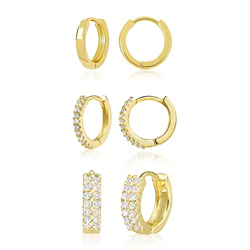 ALEXCRAFT 3 pares brincos mulher prata 925 banhado a ouro 14 K, brincos de aço inoxidável mulher, conjunto de brincos para mulher dourados presentes jóias festa