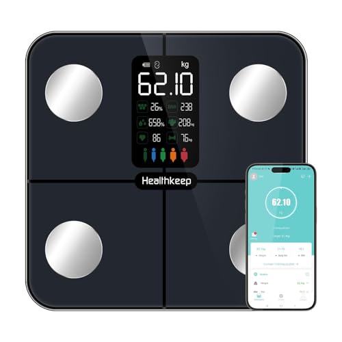 Balança de gordura corporal balança de casa de banho digital, balança Bluetooth inteligente com análise (ecrã grande)