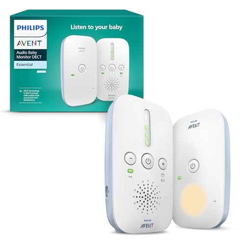 Philips Avent, monitor de bebé com áudio DECT, áudio bidirecional, sem interferências, intervalo de 330 m, 24 horas de duração da bateria, modo ecológico inteligente, luz noturna, SCD503/26