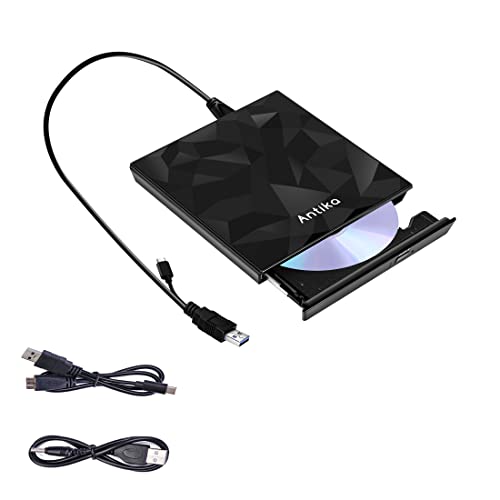 Antika External CD DVD Drive TypeC USB 3.0 Extended cabo Backup Power Line portátil DVD Player CD/DVD +/-RW Burner Reader for Laptop Desktop PC Apple Mac MacBook Pro Windows 11/10/8/7 / XP Linux OS