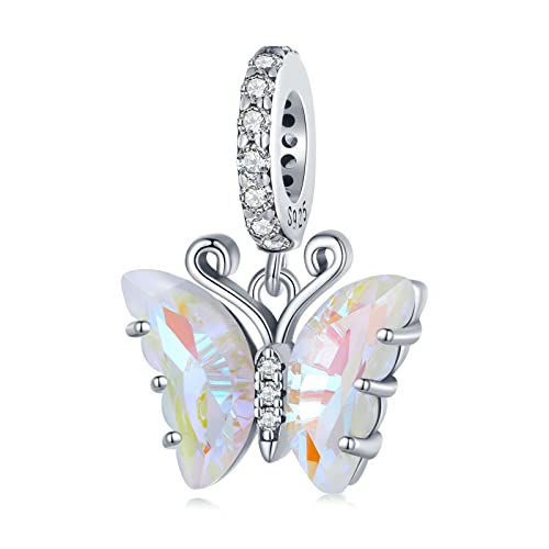 NINGAN Borboleta amarela contas encantos pendentes de charme família eterna contas prata de lei 925 com compatível com pulseira europeia, encantos para mulher menina