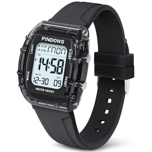 PINIDOUS Mulheres relógios para mulheres relógio para adolescentes estudantes relógios desportivos digitais impermeáveis com alarme cronómetro contagem regressiva campainha horário função luz de alto