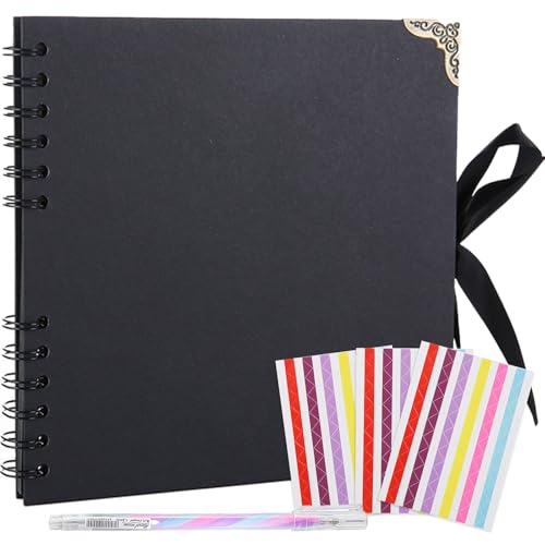 ZOCONE Álbum Fotos para colar e escrever 60 páginas álbum de fotos Scrapbook 20,5 x 20,5 cm álbum Scrapbook com caneta arco-íris e 3 autocolantes, DIY Scrapbooking álbum para bebés casamento