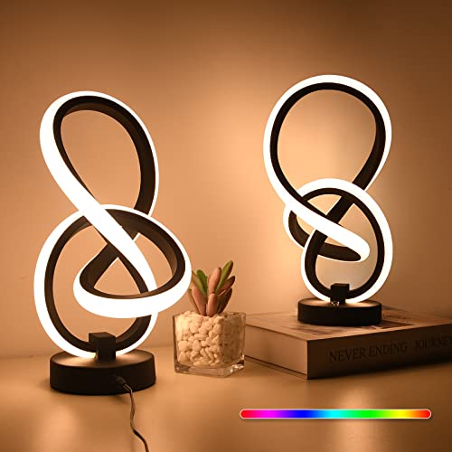 AVANLO Conjunto de 2 candeeiro de mesa de cabeceira LED tátil regulável, RGB e branco quente LED candeeiro de mesa 10 W atmosfera luz noturna candeeiro de mesa regulável candeeiro tátil para quarto