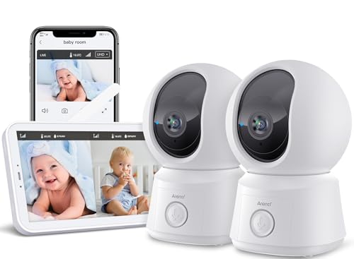 ARENTI Vigilância para bebés com 2 câmaras 1080P com ecrã de 5', câmara de vigilância bebé 355° PTZ, voz bidirecional, detecção de movimento e som, visão noturna, sensor temperatura, modo VOX