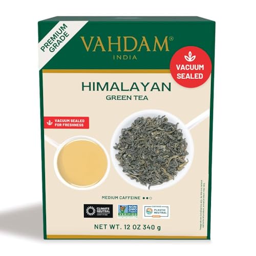 VAHDAM, Folhas de chá verde dos Himalaias (340 g/170 chávenas) folhas soltas de chá verde natural, colheita fresca | chá verde de folhas soltas