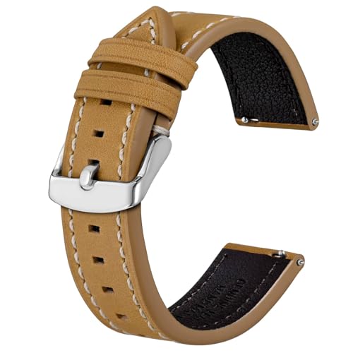BISONSTRAP Correias de relógio de couro, correia de substituição de libertação rápida para homens e mulheres, 18 mm 19 mm 20 mm 21 mm 22 mm