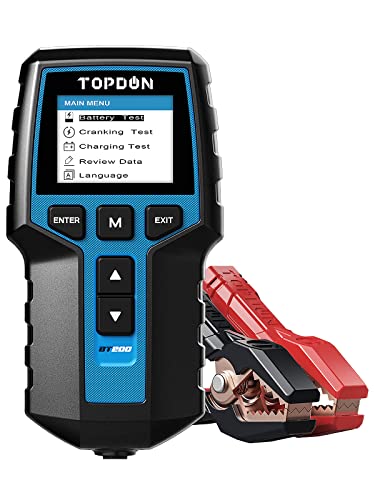 TOPDON BT200 Verificador de bateria de carro 12 V/24 V 100 – 2000 CCA, medidor de corrente de início, testador de carga de bateria, teste de células para automóvel, camião, motocicleta e muito mais