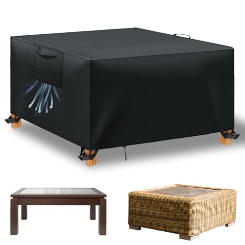WUAYAMI Capa para móveis de jardim exterior, capa de mesa exterior impermeável, tecido Oxford 420D, anti-vento, anti-UV, capa protetora mesa exterior com saídas de ar, preto, 125 x 125 x 74 cm