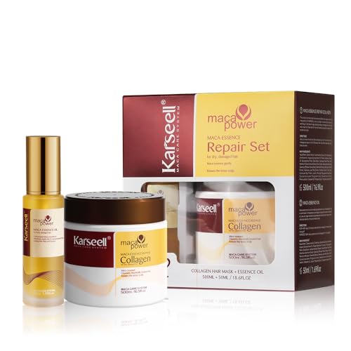Karseell Conjuntos de reparação de cabelo, colagénio máscara de cabelo e óleo de cabelo, conjunto de cuidados empilhar para seco e danos ao cabelo todos os tipos de cabelo, 500 ml 50 ml