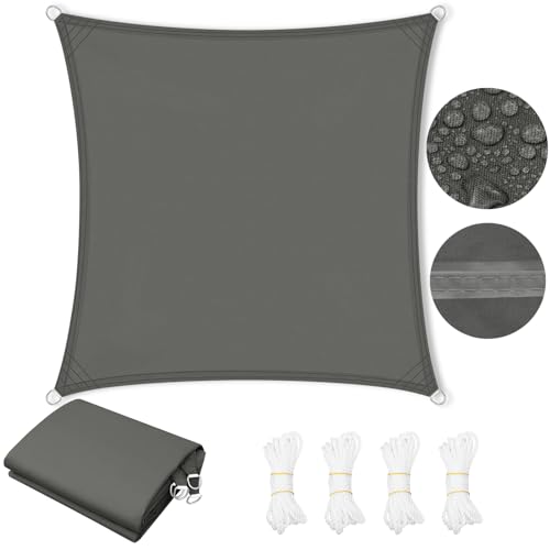 WOLTU Toldo solar, impermeável, 3 x 3 m, poliéster 200 g/m², à prova de vento e proteção contra raios UV, para exteriores como jardim, pátio, piscina, cinzento escuro