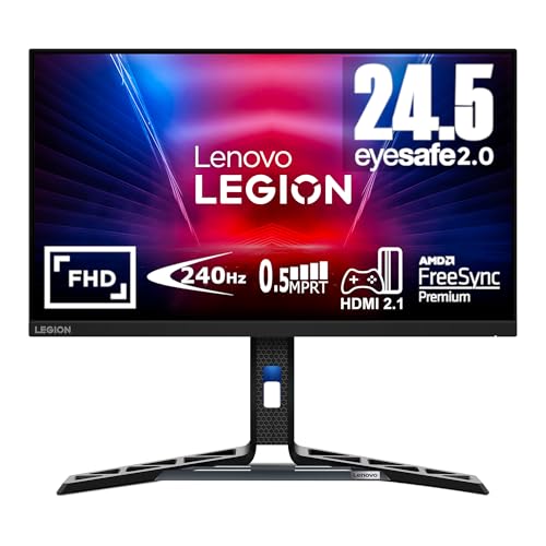 Lenovo Legion R25f-30 Monitor Gaming FullHD de 24,5'' com EyeSafe (VA, 240 Hz, 0,5 ms, HDMI+DP, FreeSync Premium, altifalantes) ajuste de inclinação/pivo/rotação - preto