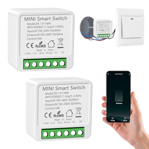 2 PC Interruptor de luz inteligente WIFI, interruptor inteligente Alexa, Smart Switch WIFI, interruptor inteligente compatível com Alexa, Tuya e Smart Life, interruptor WIFI, interruptor Alexa