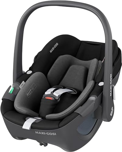 Maxi-Cosi Pebble 360, cadeira carro bebé i-Size, cadeira de carro 360 recém-nascido com rotação de 360 graus, 0-15 meses (40-83 cm), climaFlow, arnês de abertura e fecho fácil, G-CELL, Essential Black