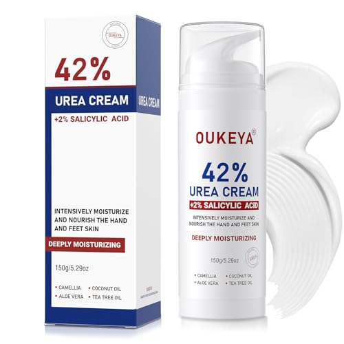 OUKEYA Creme ureia 42% com ácido salicílico 2%, creme pés mãos tratamento intensivo para pele rachada, saltos e cotovelos, creme hidratante pés secos, elimina calos anti-fissuras, frasco doseador