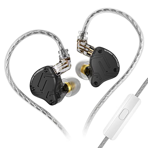 KZ ZS10 Pro X Auriculares intra-auditivos com cabo, auriculares para monitor com drivers 4BA 1DD atualizados, cabo desmontável de 0,75 mm e 2 pinos para bateristas (X preto, com microfone)