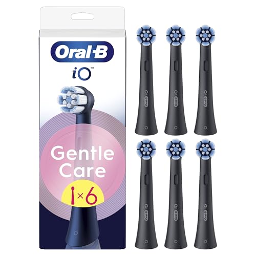 Oral-B Série iO Gentle Care cabeças de substituição originais, conjunto de 6 peças de reposição pretas para escovas de dentes elétricas oral - B iO, escovado suave, adequado para gengivas sensíveis