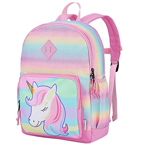 VASCHY Mochila para menina, mochilas escolares mochila infantil de 4 a 6 anos para escola ajustar a pasta A4 com bolsos laterais e correia no peito