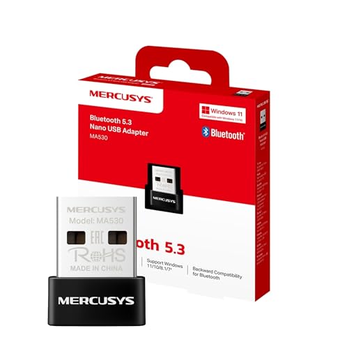 2024 Novo: Mercusys MA530, adaptador nano USB Bluetooth 5.3, Dongle Bluetooth para ligar ao comando Bluetooth, auricular teclado rato altifalante móvel, plug & Play, compatível com Windows 11/10/8.11.