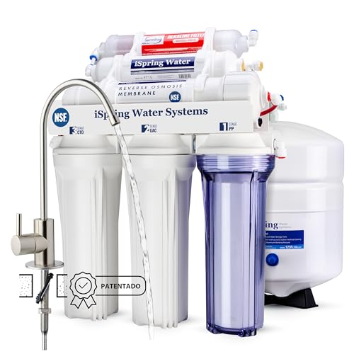 iSpring RCC7AK Sistema de filtro de água por osmose inversa para casa debaixo do lava-loiças 75GPD, 6 etapas com remineralização alcalina, pH+, NSF certificado, cor branca