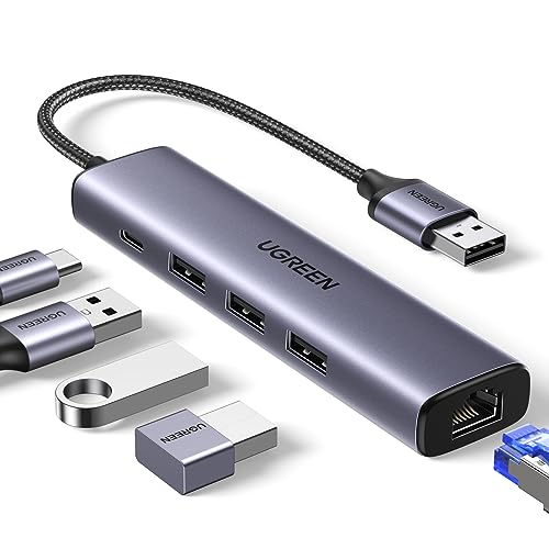 UGREEN Hub Ethernet USB 3.0 1000 Mbps concentrador RJ45 com 3 portas adaptador de rede LAN Gigabit conversor invólucro de alumínio cabo entrançado plug e play no Windows 11 10 8 Mac OS