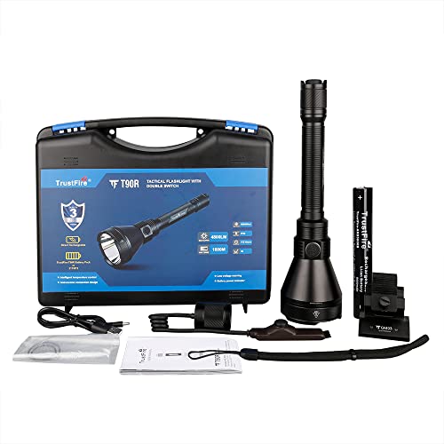 TrustFire T90R Kit lanterna caça LED de alta potência 4800 lúmenes, lanterna tática recarregável de longo alcance 1600 metros super brilhante impermeável para caça busca e resgate
