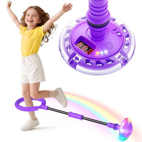 Bola de salto para tornozelo para meninas com contador, temporizador e calculadora de calorias. Presentes de aniversário para meninas de 5 a 9 anos brinquedo desportivo dobrável a pilhas (roxo)