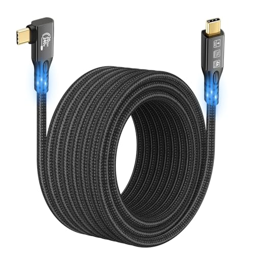 CHENLENIC Cabo USB C 3,2 Gen2 x 20 Gbps, 90Degree USB C 4K@60Hz UHD vídeo 5A/240W PD3.1 Fast Charge Cord with E-Marker compatível com Thunderbolt 3/4 (90D 20G 240W 3 M)