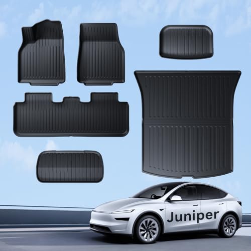 LANTU Conjunto de 6 tapetes para Tesla Model Y 2025 Juniper TPE para todos os tipos de clima, borda alta, antiderrapantes, impermeáveis, design de 3 camadas, para modelo e acessórios Juniper
