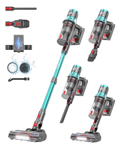 Dsoope YU7 Aspirador sem cabo, 580W/47kPa/70Min, ecrã táctil LED, auto-estável, filtro HEPA, base de carregamento mural, escova anti-emaranhados para cabelo animais de estimação, tapetes e pisos duros