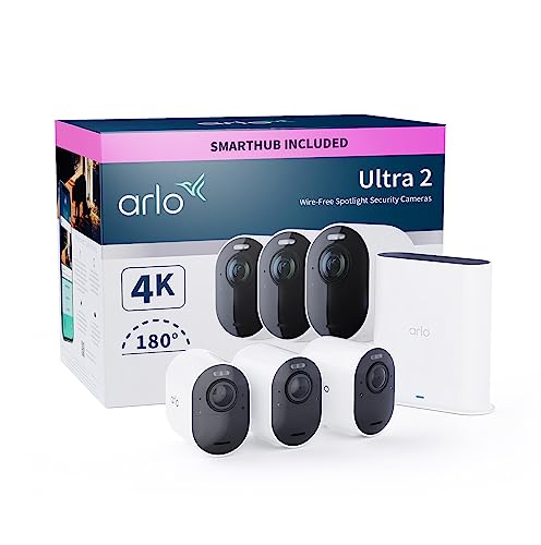 Arlo Ultra 2 câmara de vigilância WiFi exterior 4K, câmara de vigilância WiFi interior, sensor de movimento, alarme para casa, visão noturna cor, teste de arco seguro incluído, 3 câmaras, brancas